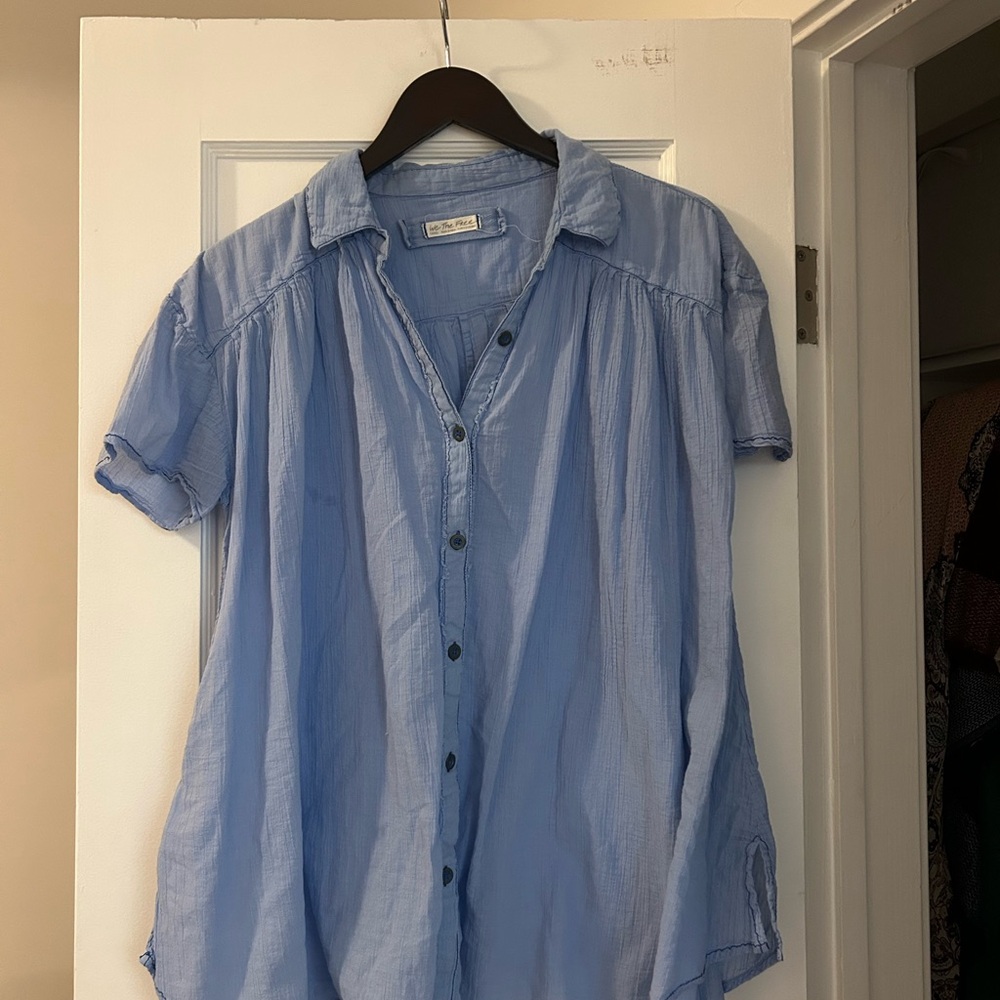 Free People Light Blue Casual Shirt